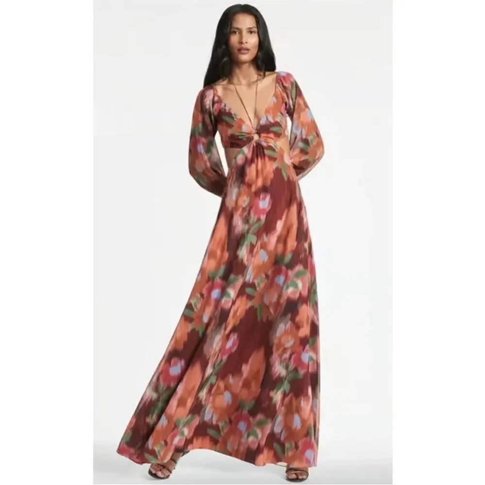 SACHIN + BABI Dress Size 14 Evening Gown NEW Cassandra  Bordeaux Ikat Print